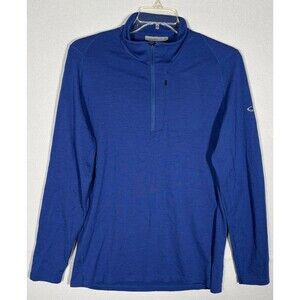 Icebreaker Pure Merino Wool Mens XL Blue 1/4 Zip Sweater LS Running Thumb Holes